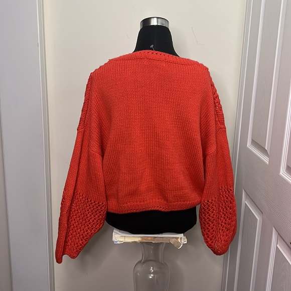 Abby Andi Cable Crochet Knit See Through Cropped Sweater Size Large - Picture 7 of 9